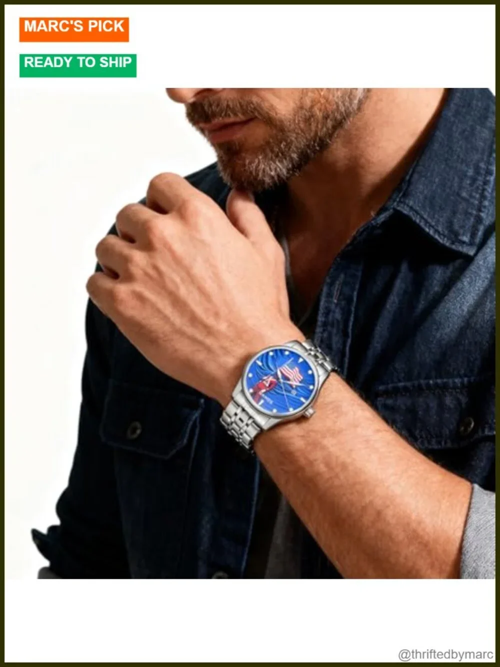 Men's Pickup Truck Dial Stainless Steel Quartz Watch Luminous Hands Date